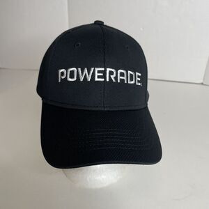 Powerade Adjustable Black Hat, Black Cap, Hook And Loop, Embroidered Logo